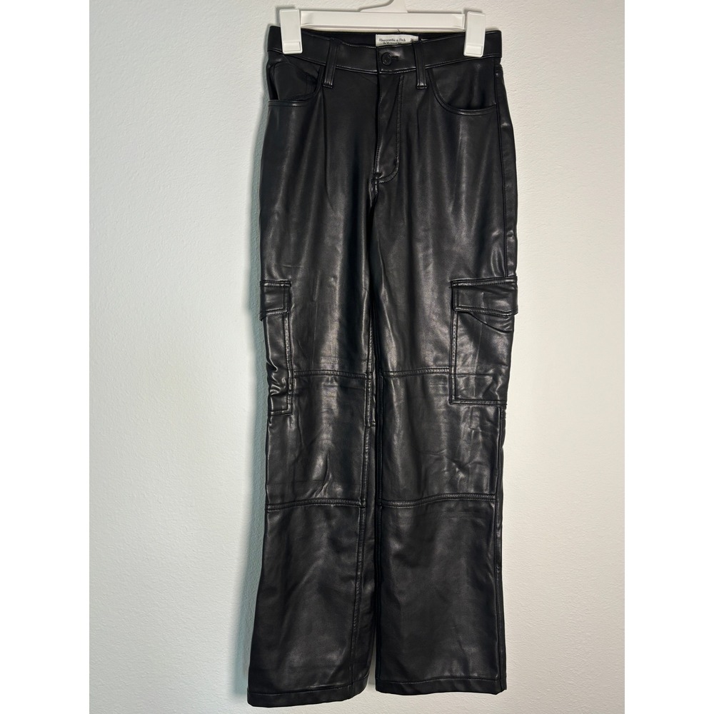 Abercrombie & Fitch Curve Love 90s Relaxed High Rise Vegan Leather Cargo Pants 0